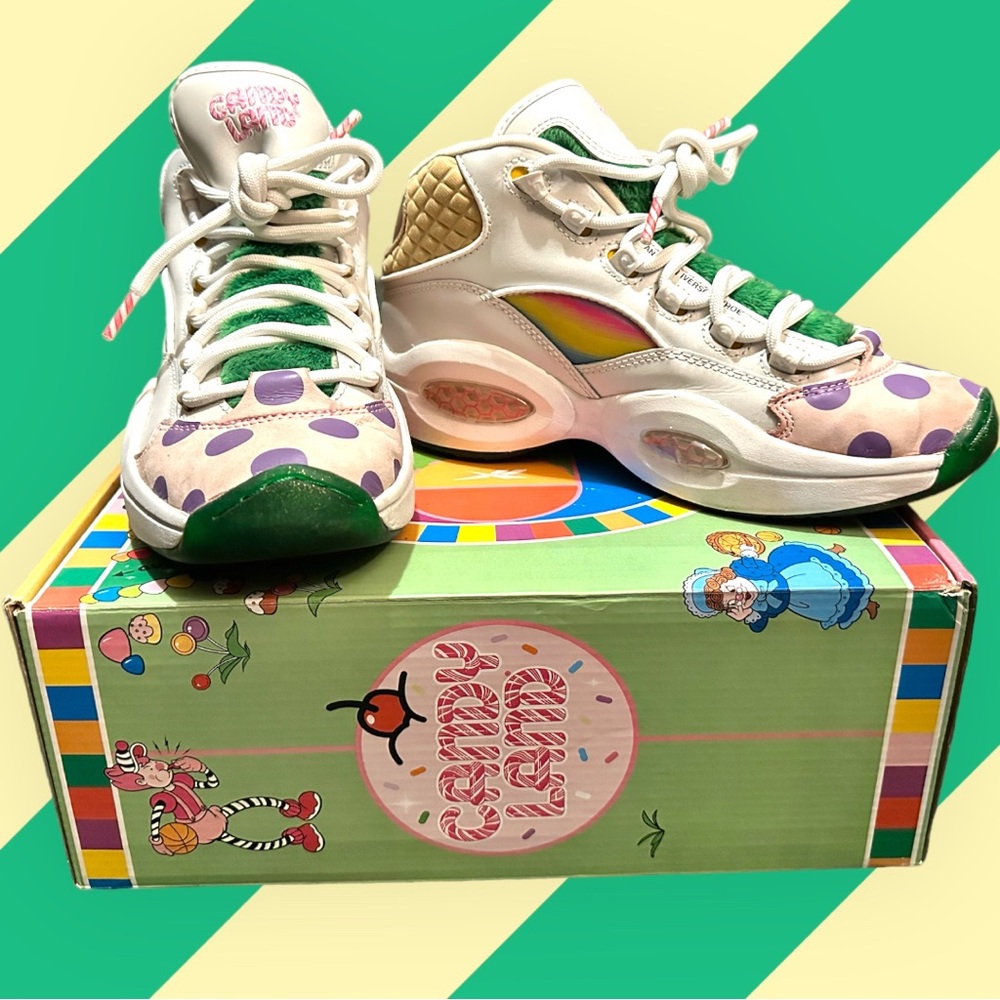 EUC Unisex Reebok CANDY LAND x Allen Iverson’s Question Mid 🏀 Shoes Sz 7.5m/9w